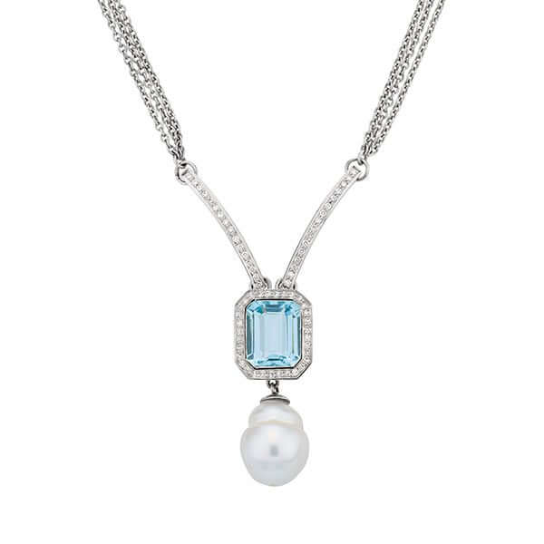 Natural Blue Topaz and Ice Aquamarine Faceted and Freshwater Pearl Nec –  BAKSA STUDIO ART JEWELRY